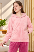 Women Solid Hooded Sherpa Fleece Sweatshirt