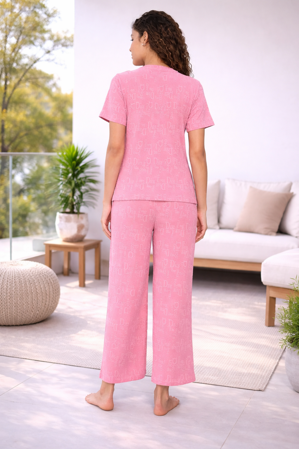 Top and Pyjama Set for Women Nightwear, Pink