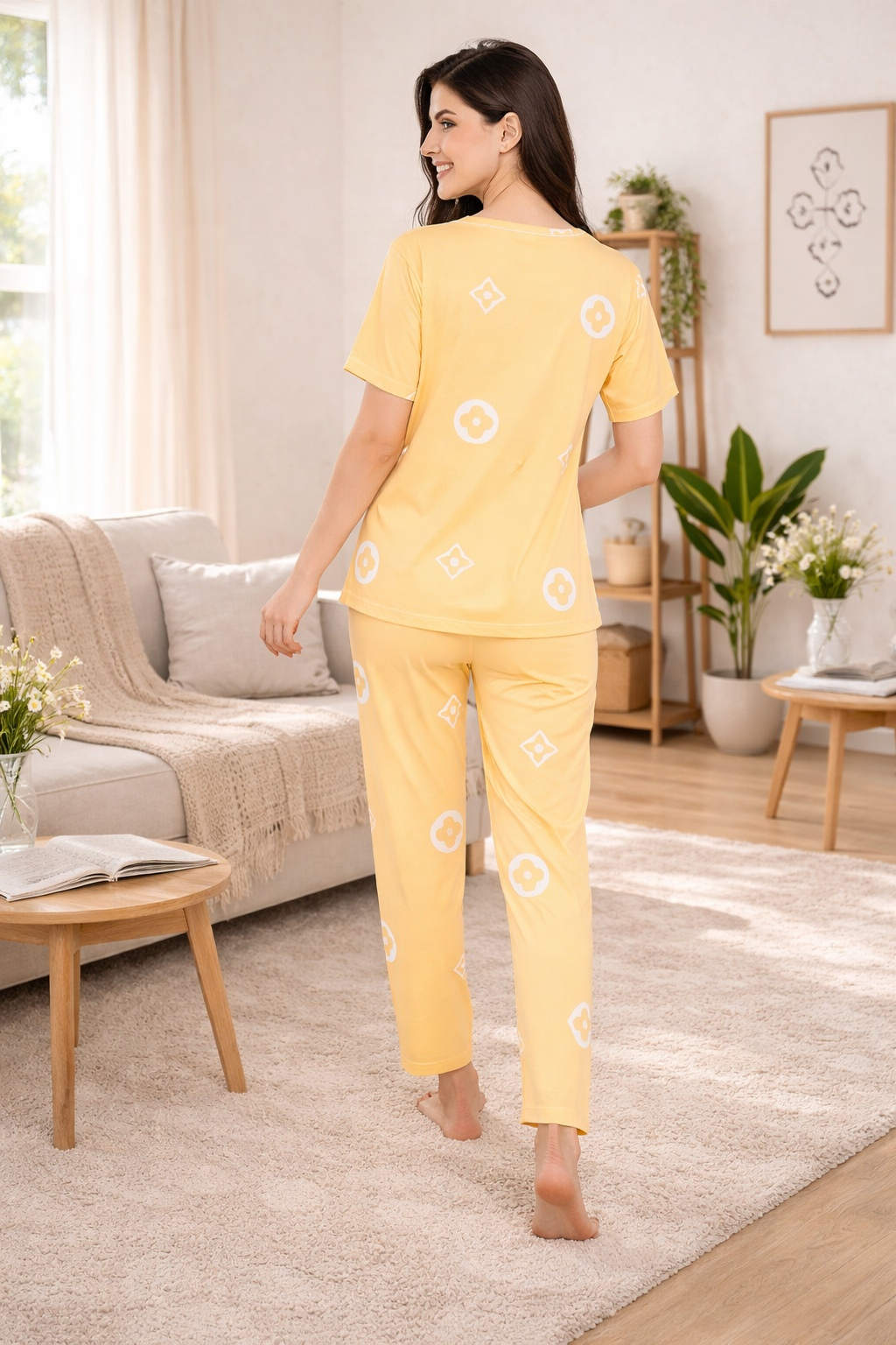 Women's Sleepwear Set, Cotton Pyjama with Short Sleeve T-Shirt,Loungewear