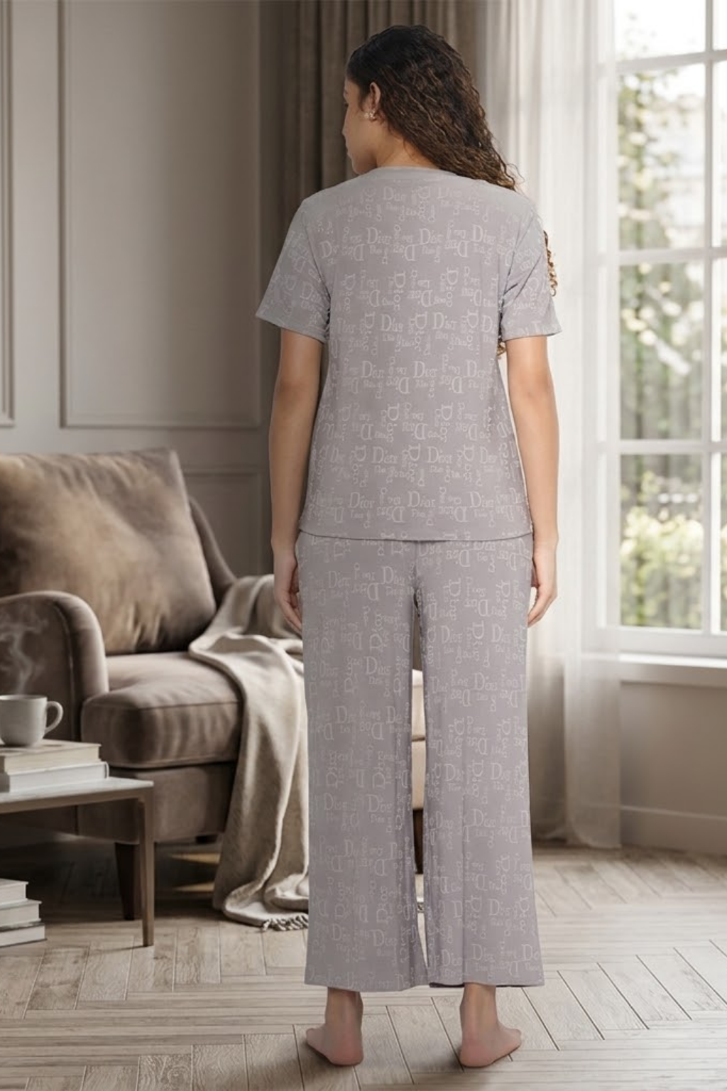 Top and Pyjama Set for Women Nightwear, Grey