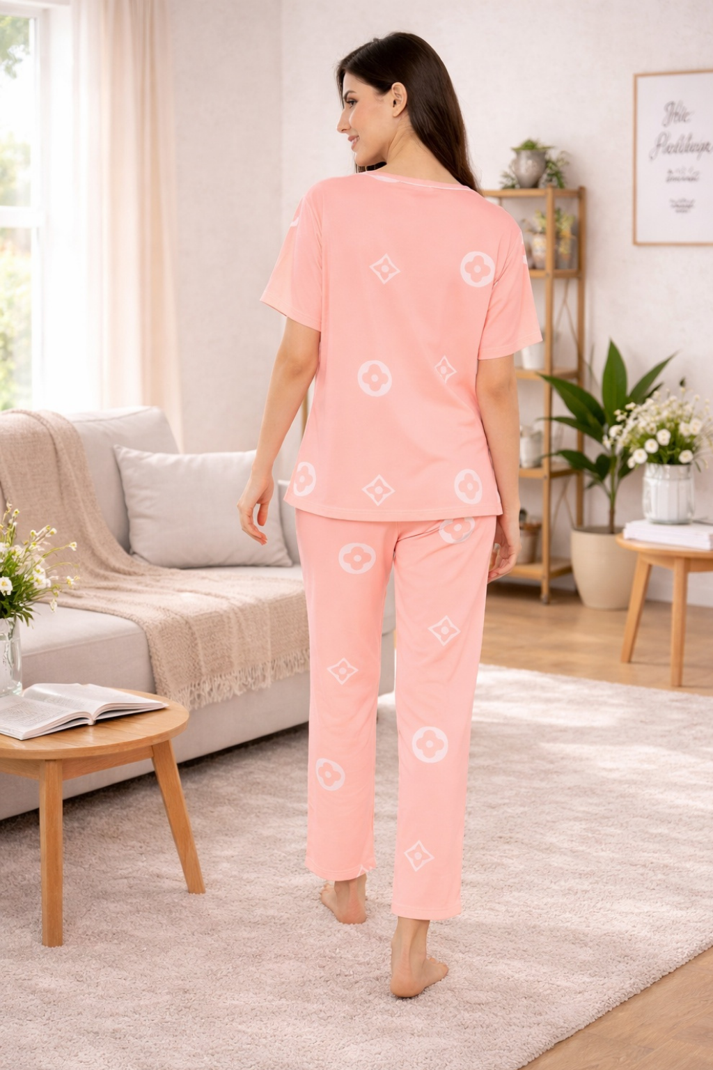 Women's Sleepwear Set, Cotton Pyjama with Short Sleeve T-Shirt,Loungewear