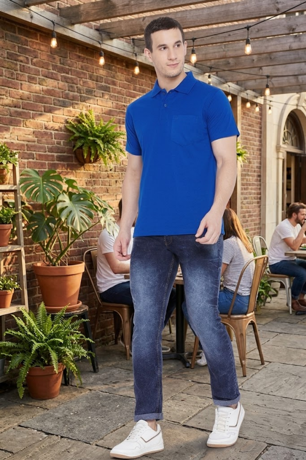 Men's Royal Blue Half Sleeves Cotton Polo T-Shirt