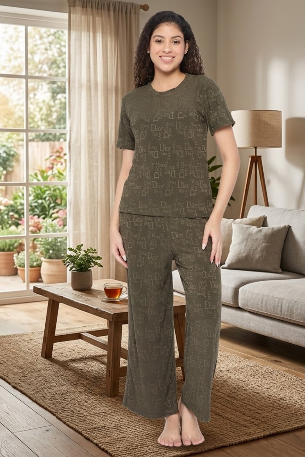 Top and Pyjama Set for Women Nightwear, Dark Green