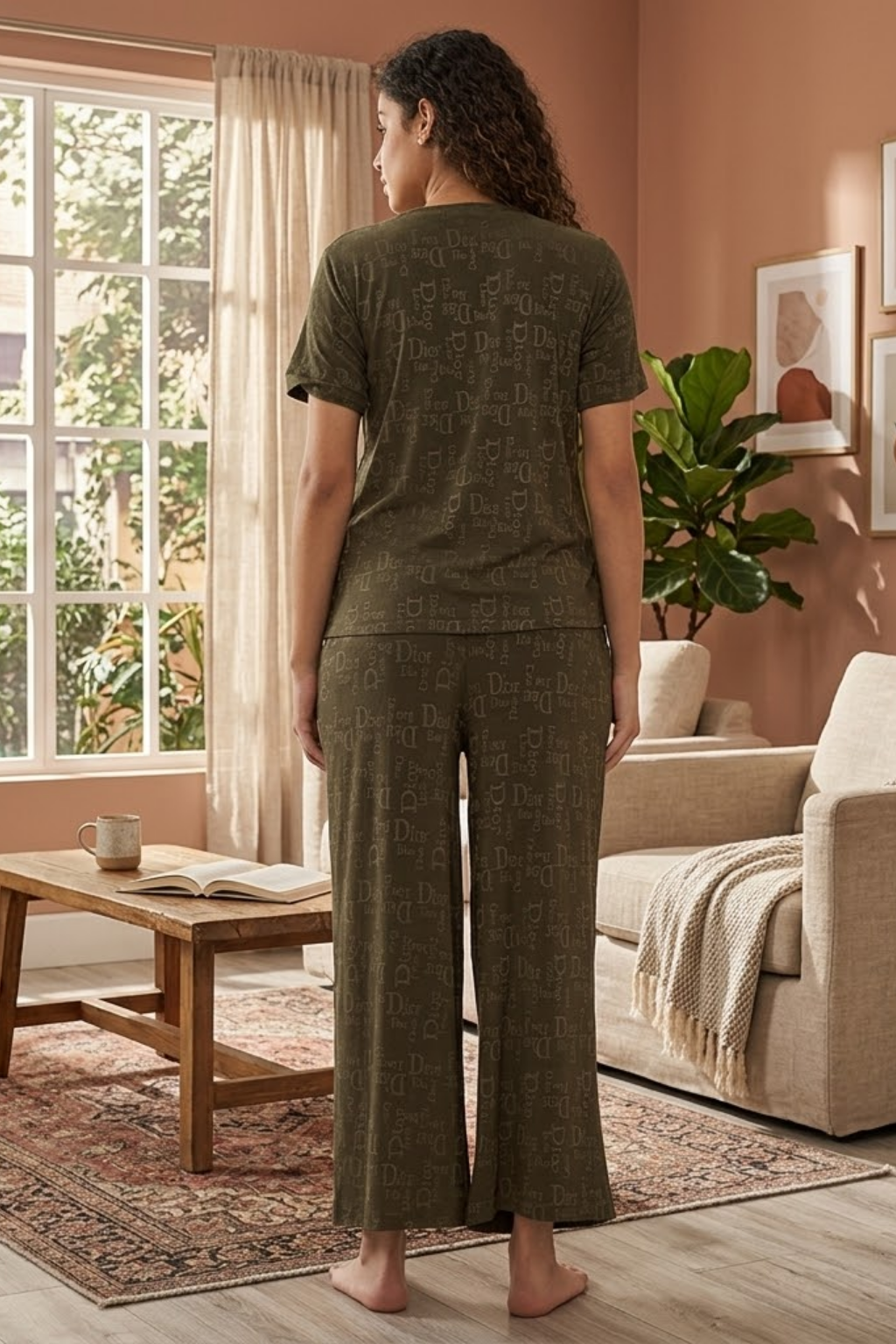 Top and Pyjama Set for Women Nightwear, Dark Green