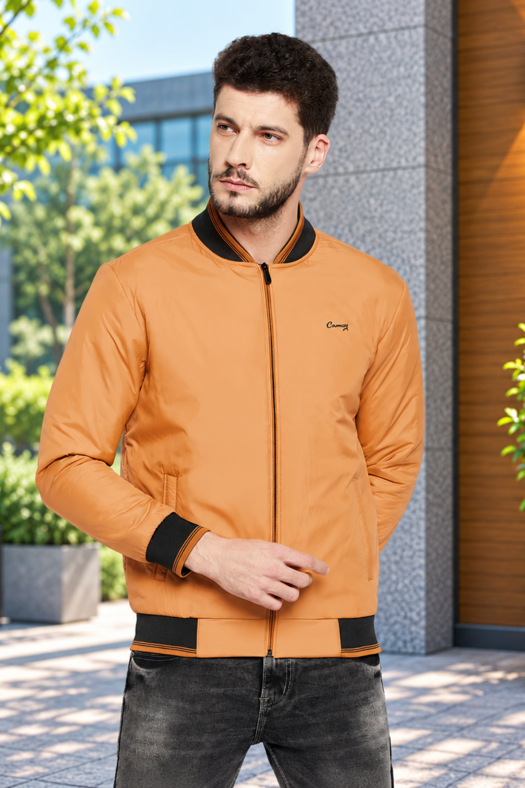 Men's Regular Fit Bomber Jacket For Winter Wear