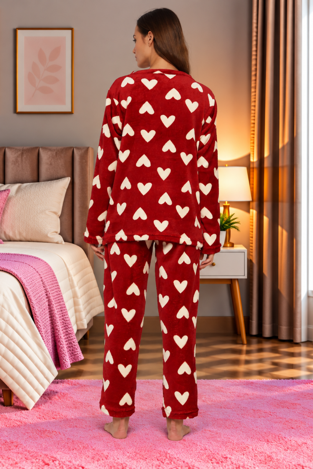 Women Printed Full Sleeve Round Neck Top and Pajama Pants with Pockets