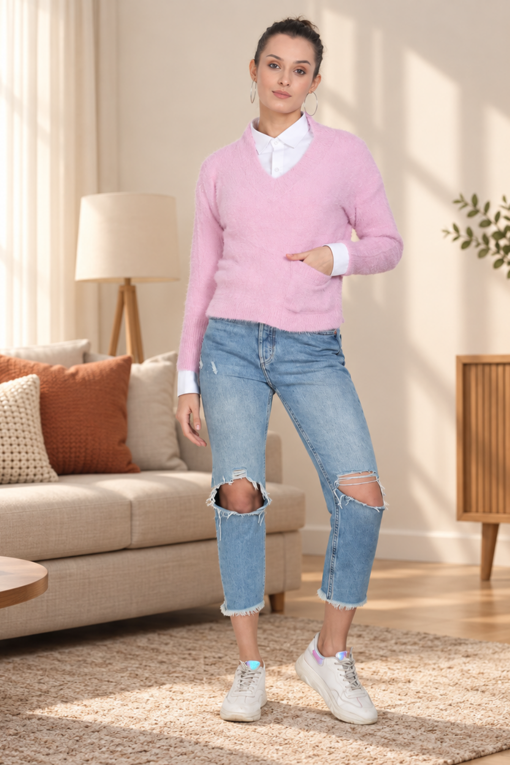 Women Woolen v-Neck Sweater