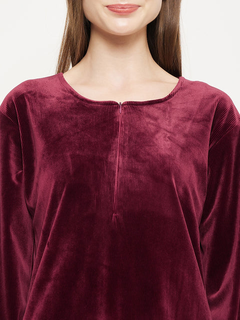 Women Woolen|Winter Corduroy Kurti & Pajama Set