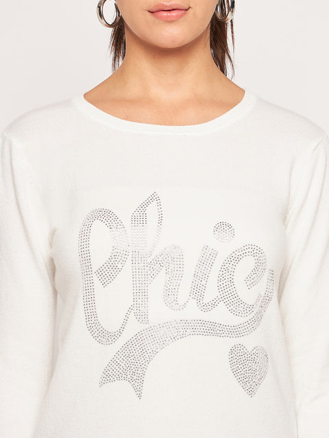 Women Woolen winter full sleeve stone print Round Neck top/Sweater