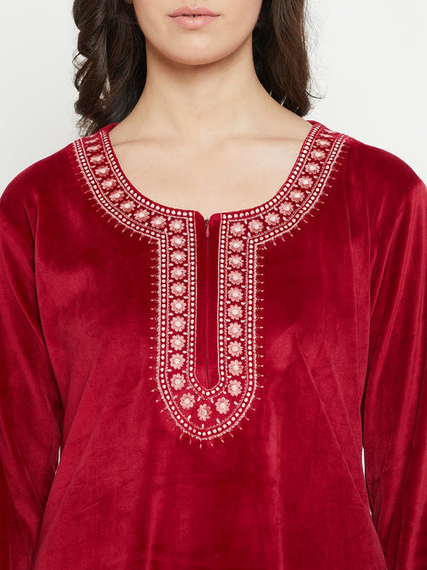 Women Woolen|Winter Velvet Kurti & Pajama Set|kashmiri design kurti set