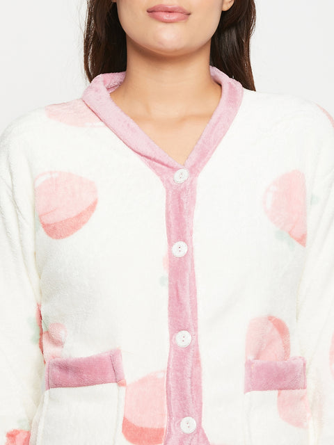 Women Printed Winter Full Sleeve Front open Top and Pajama Pants