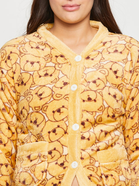 Women Printed Winter Full Sleeve Front open Top and Pajama Pants