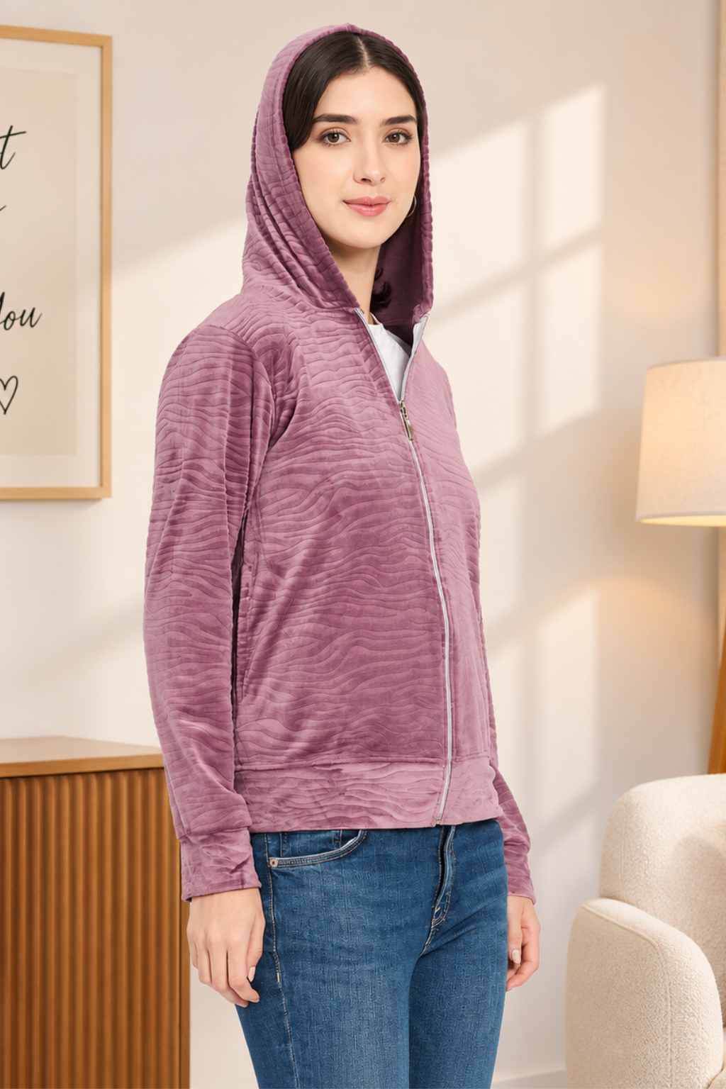 Women’s Whale Textured Zip-Up Hooded Sweatshirt