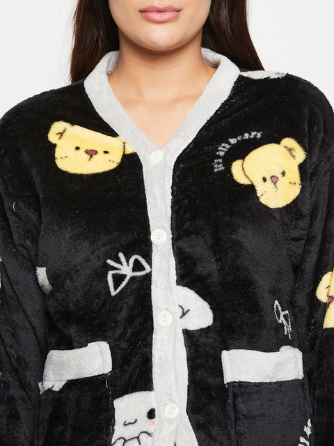 Women Printed Winter Full Sleeve Front open Top and Pajama Pants
