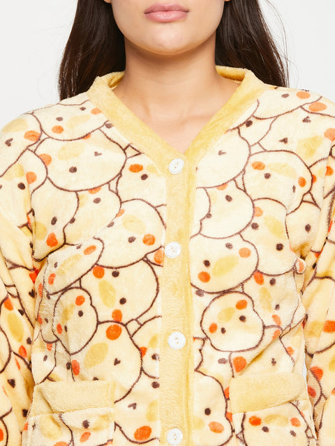 Women Printed Winter Full Sleeve Front open Top and Pajama Pants