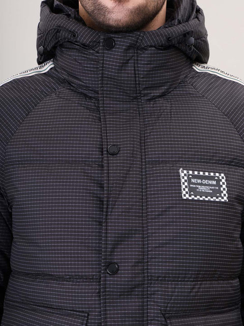 Black Stand Collar with hood Puffer Jacket for Mens