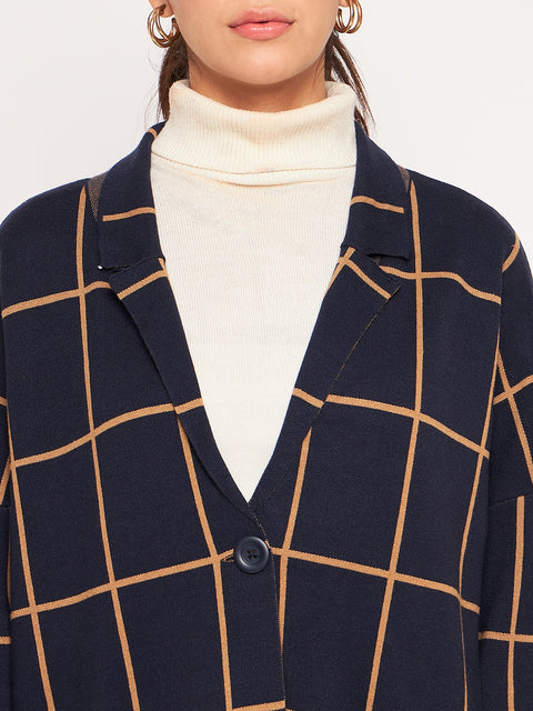 Womens Woollen Collared Coat Cardigan with 2 front pockets