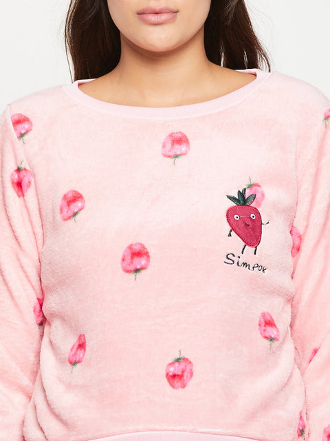 Women Printed Winter Full Sleeve Top and Pajama Pants