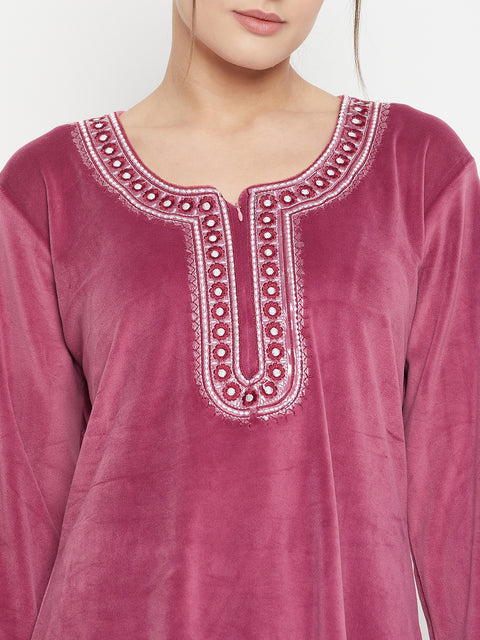 Women Woolen|Winter Velvet Kurti & Pajama Set|kashmiri design kurti set