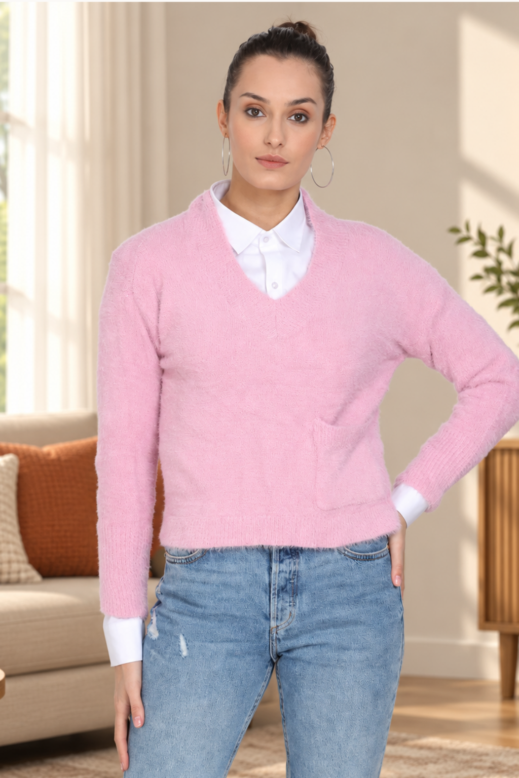Women Woolen v-Neck Sweater