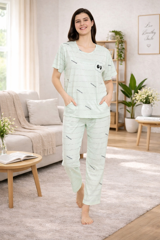 Women Night Suit Cotton Blend Printed Pajama Set Soft & Breathable Night Suit for Women