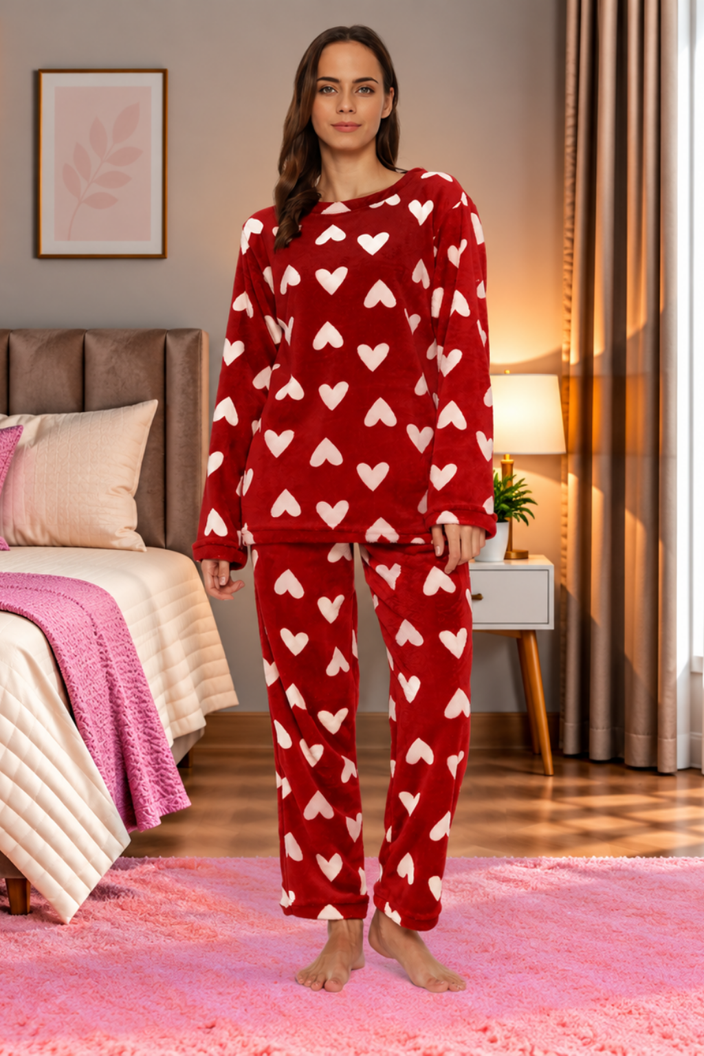 Women Printed Full Sleeve Round Neck Top and Pajama Pants with Pockets