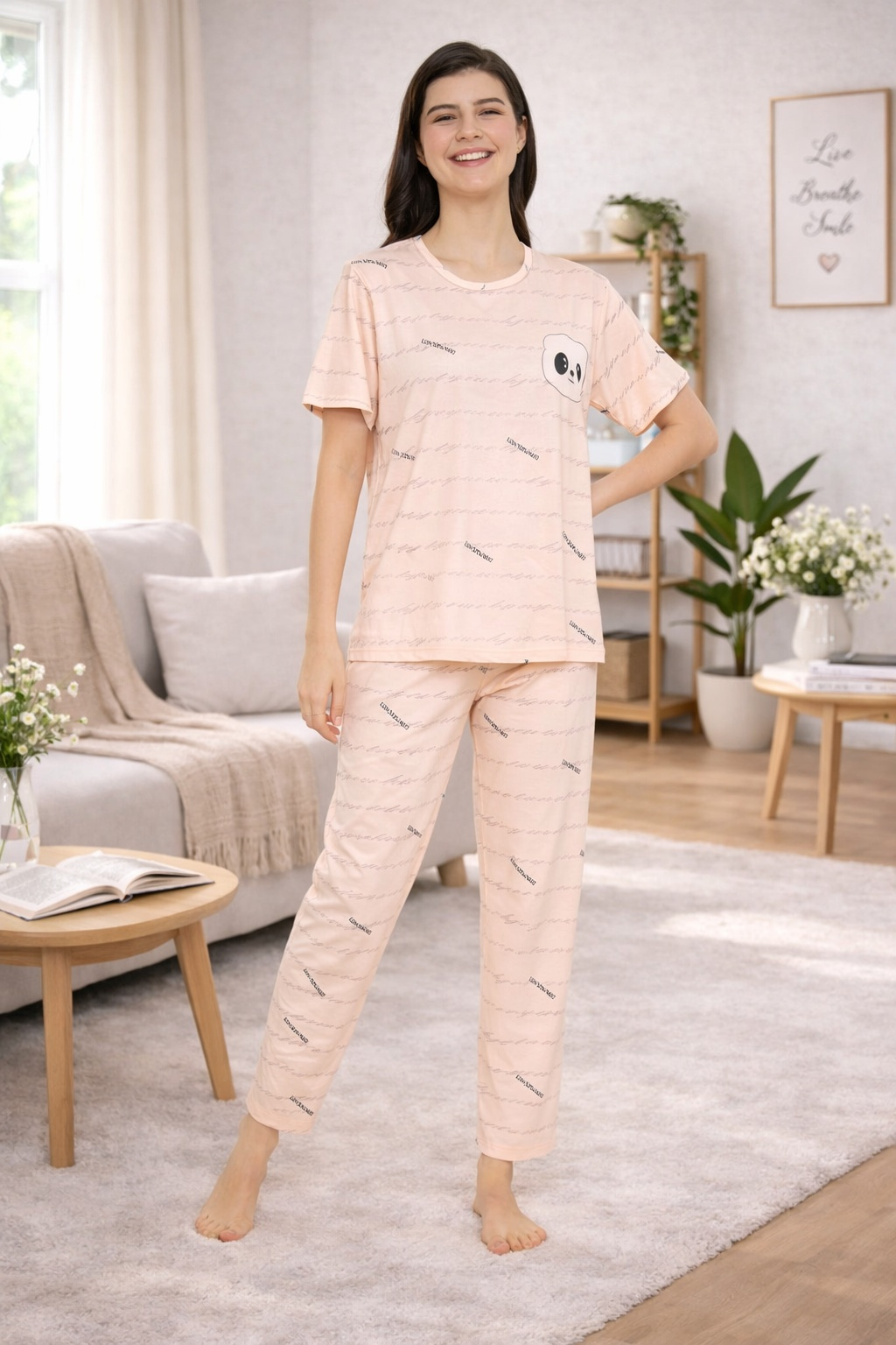 Camey Women Night Suit – Soft Cotton Night Suit for Women | Cute Panda Printed Sleepwear & Pyjama Set, Pink