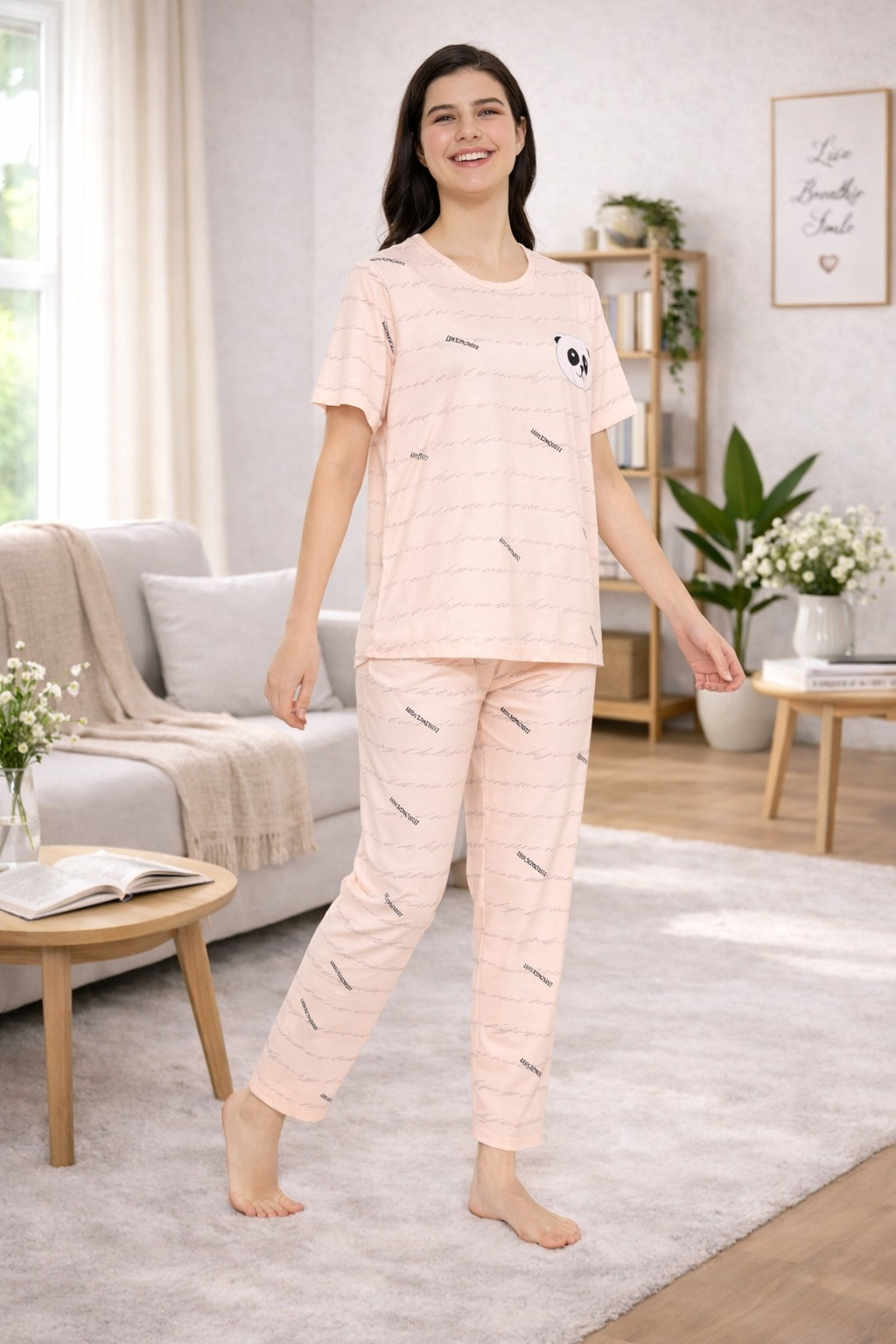 Camey Women Night Suit – Soft Cotton Night Suit for Women | Cute Panda Printed Sleepwear & Pyjama Set, Pink
