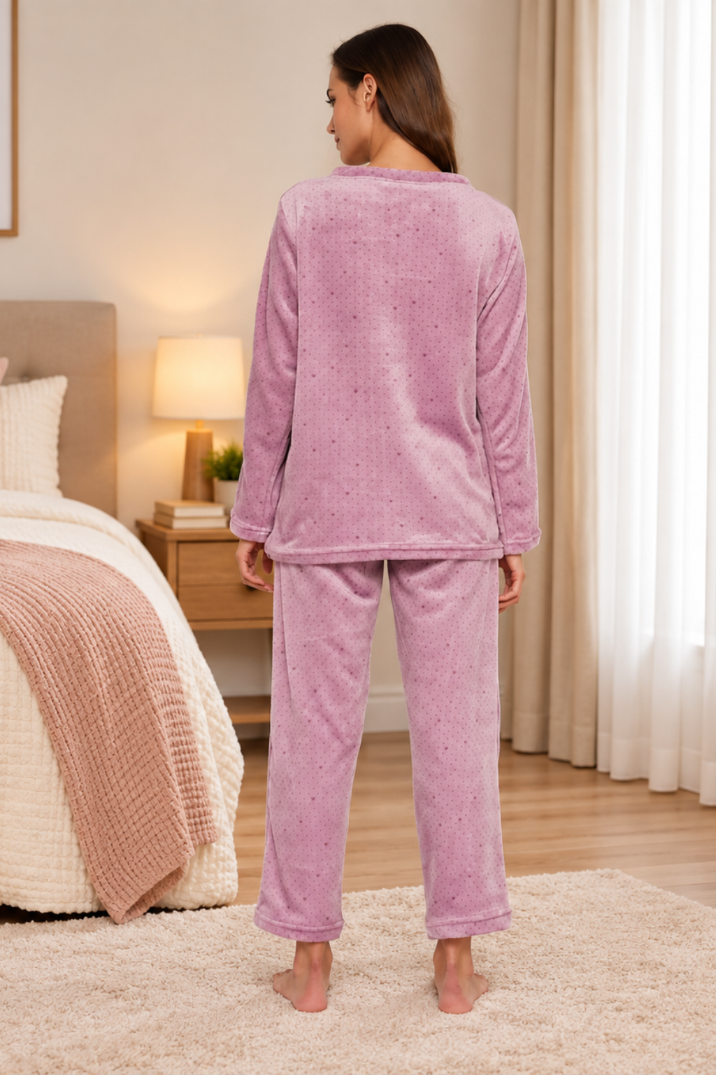 Women Printed Full Sleeve Round Neck Top and Pajama Pants with Pockets
