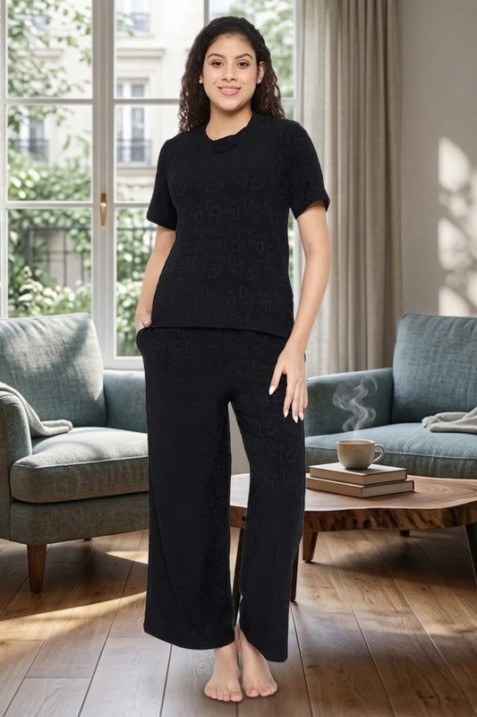 Top and Pyjama Set for Women Nightwear, Black