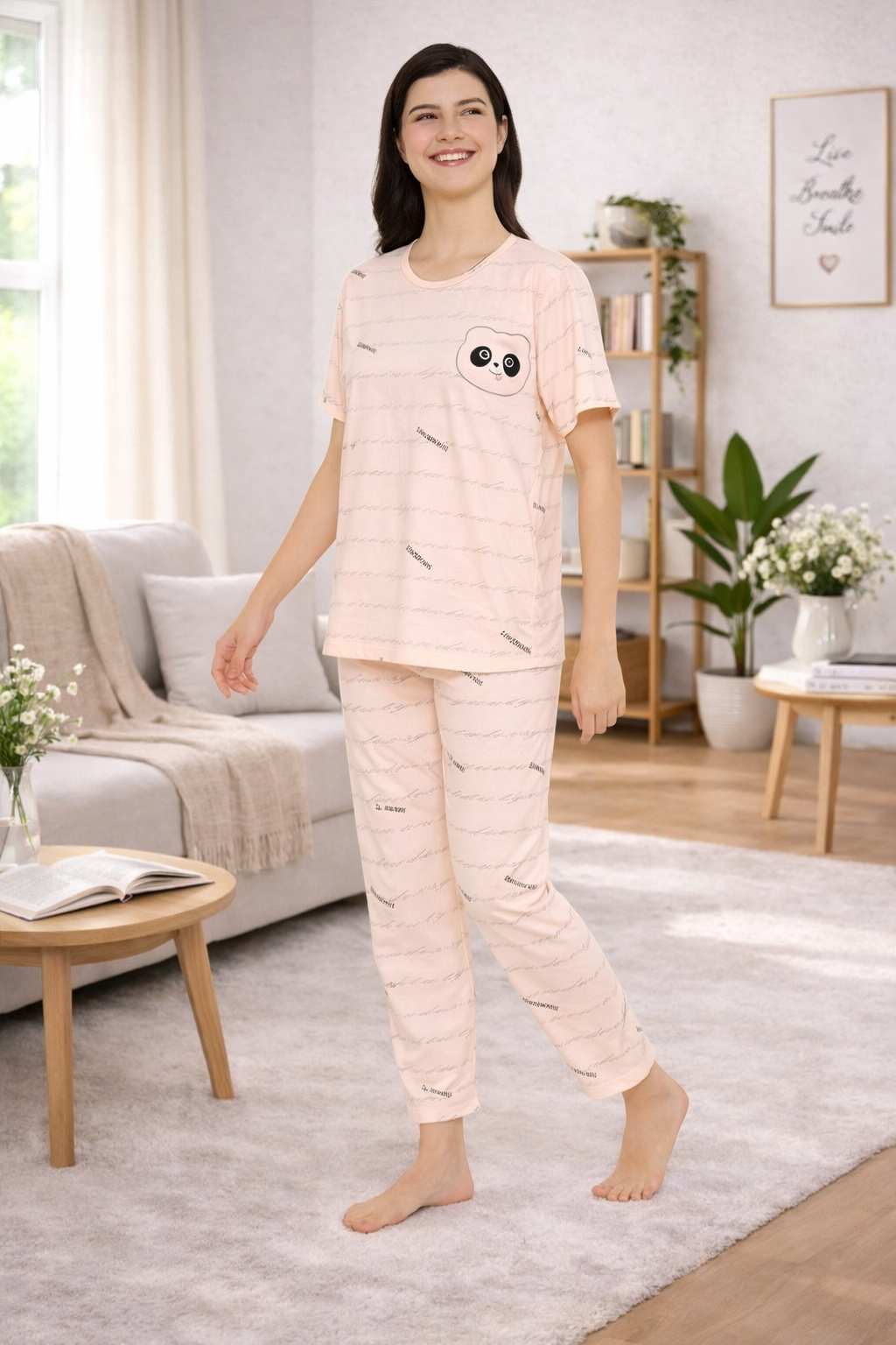 Camey Women Night Suit – Soft Cotton Night Suit for Women | Cute Panda Printed Sleepwear & Pyjama Set, Pink