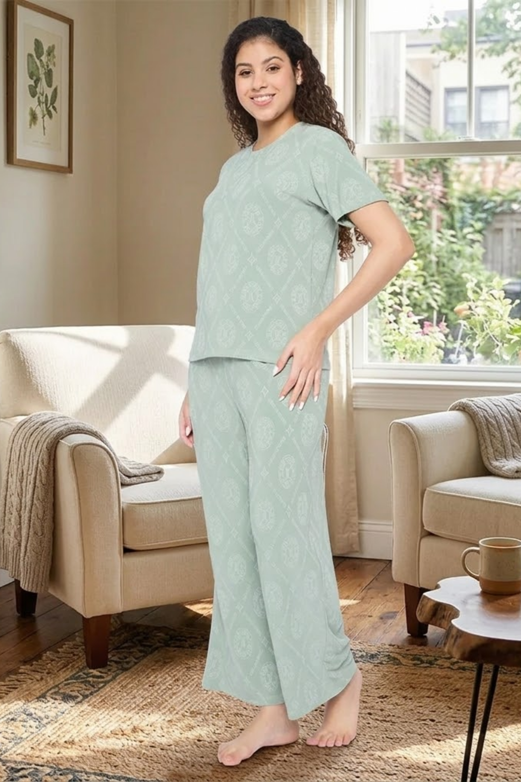 Top and Pyjama Set for Women Nightwear, Green