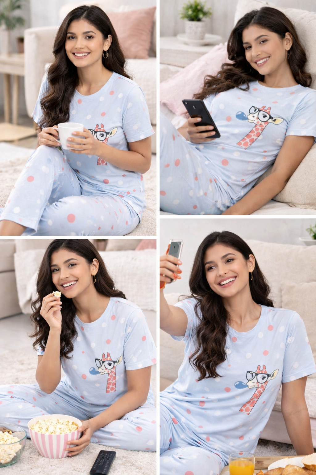 Women Viscose Pyjama Set Cute Prints Women Night Suit Soft Breathable Sleepwear
