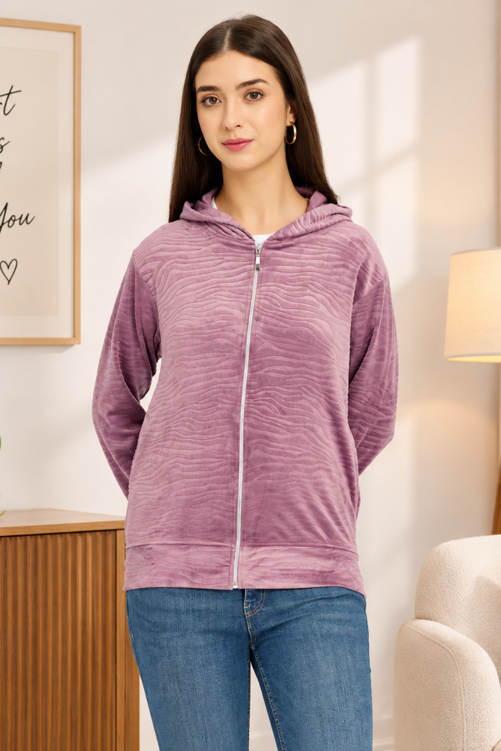 Women’s Whale Textured Zip-Up Hooded Sweatshirt