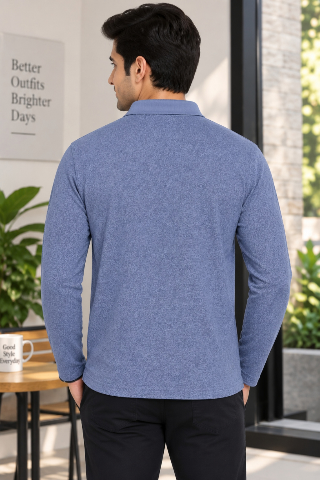 Men's Printed Full Sleeve T-Shirt For Men Polo Neck With Chest Pocket