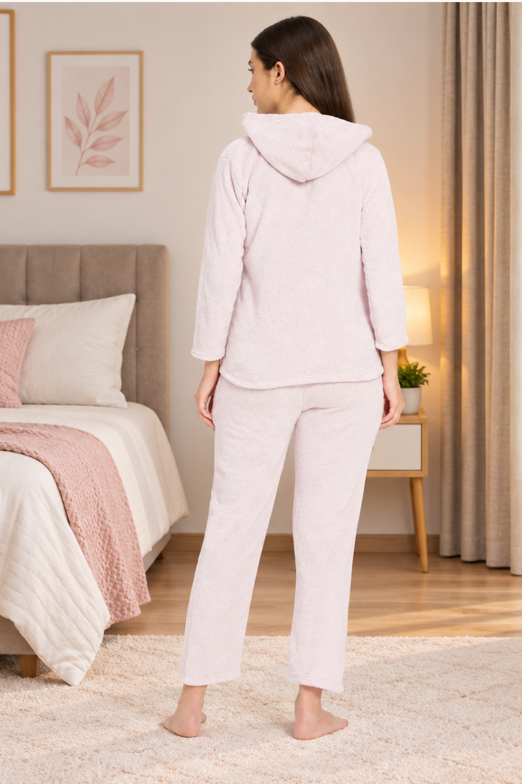 Women Winter Full Sleeve Jacquard Zipper Hoody Nightsuit