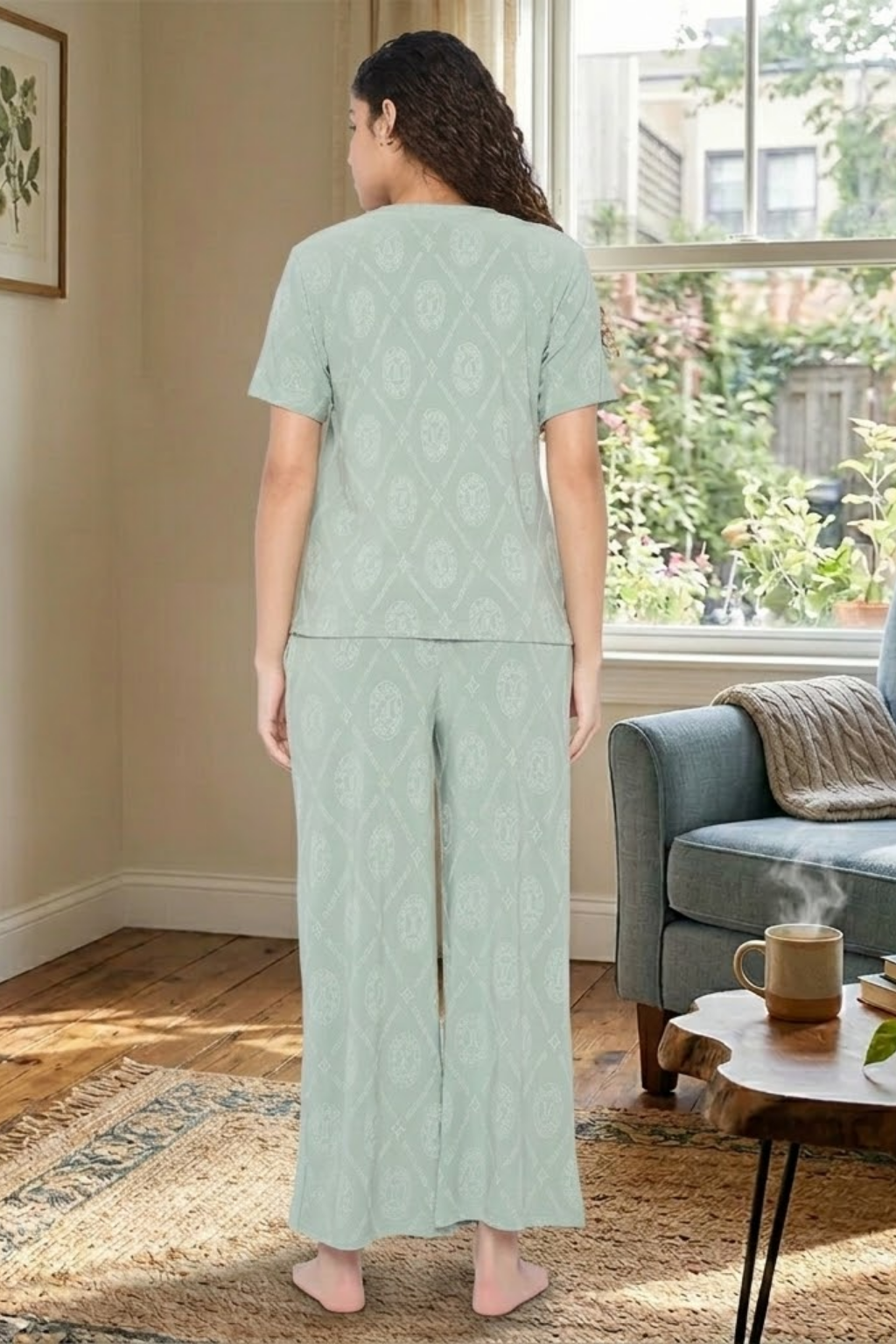 Top and Pyjama Set for Women Nightwear, Green