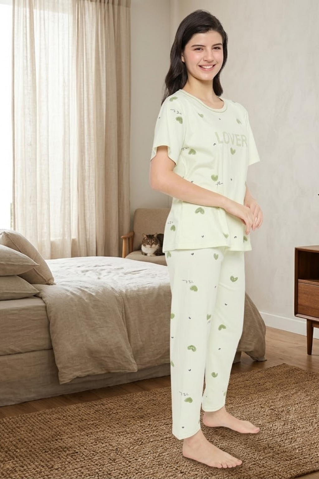 Camey Women Night Suit – Soft Cotton Night Suit for Women | Printed Night Dress & Pyjama Set, Mint Green