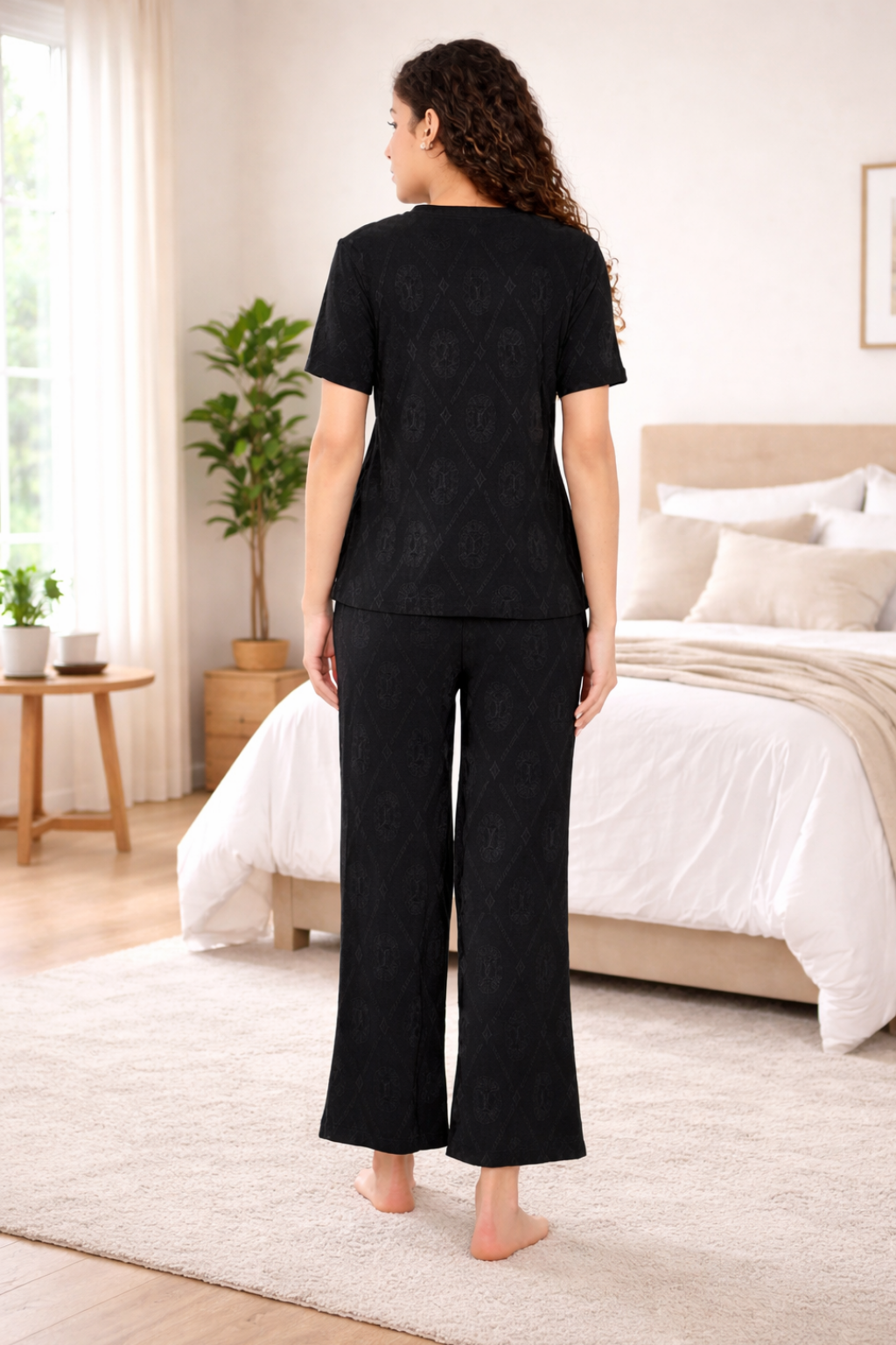 Top and Pyjama Set for Women Nightwear, Black