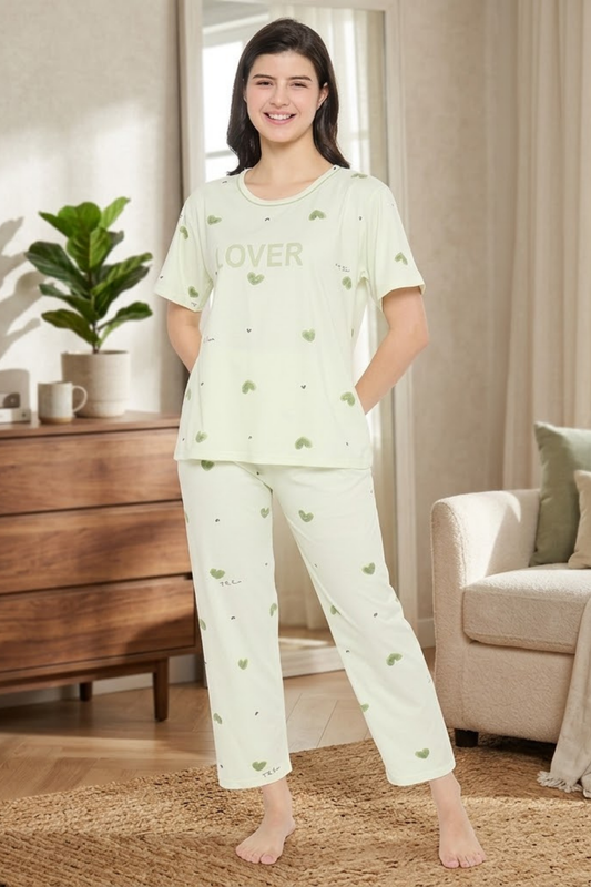 Camey Women Night Suit – Soft Cotton Night Suit for Women | Printed Night Dress & Pyjama Set, Mint Green