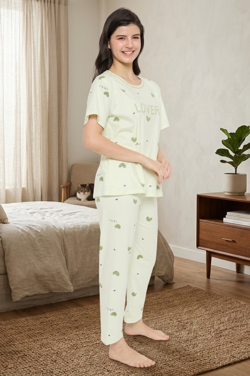 Camey Women Night Suit – Soft Cotton Night Suit for Women | Printed Night Dress & Pyjama Set, Mint Green
