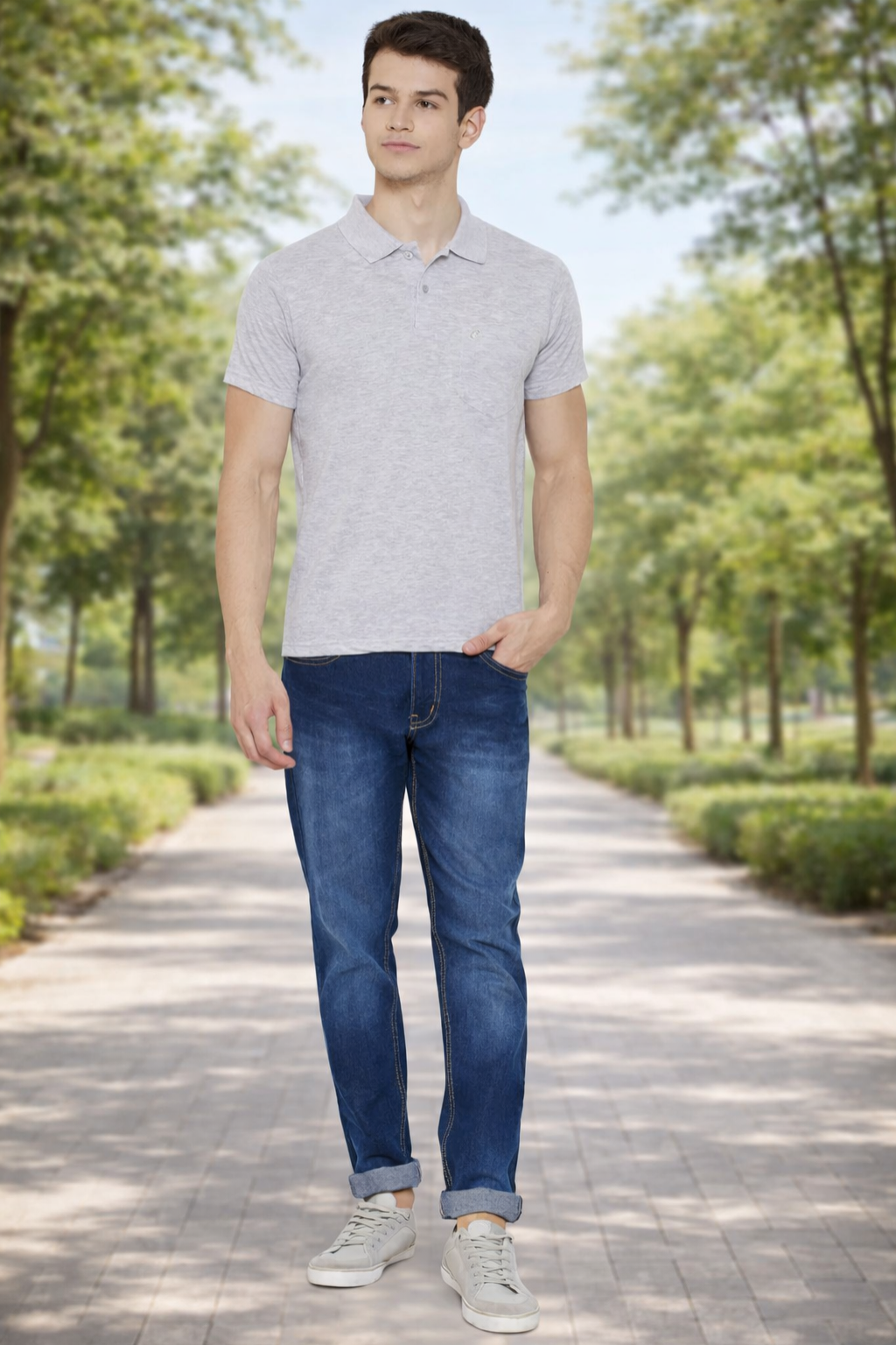 Men's Short Sleeve T-Shirts by Camey – Simple & Soft | Men's L.Grey Half Sleeves Cotton Polo T-Shirt