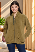 Women’s Embossed Fabric Auli Laser Cut Pattern Hoodie Sweatshirt – Full Sleeve, Zipper Front