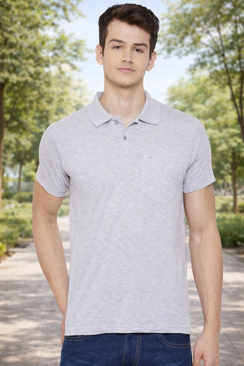 Men's Short Sleeve T-Shirts by Camey – Simple & Soft | Men's L.Grey Half Sleeves Cotton Polo T-Shirt