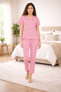 Women's Printed Pyjama Set with pockets, Red