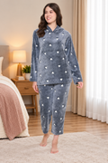 Women Winter Glow in Dark Printed Full Sleeve Hooded Top, Pajama Pants with Pockets