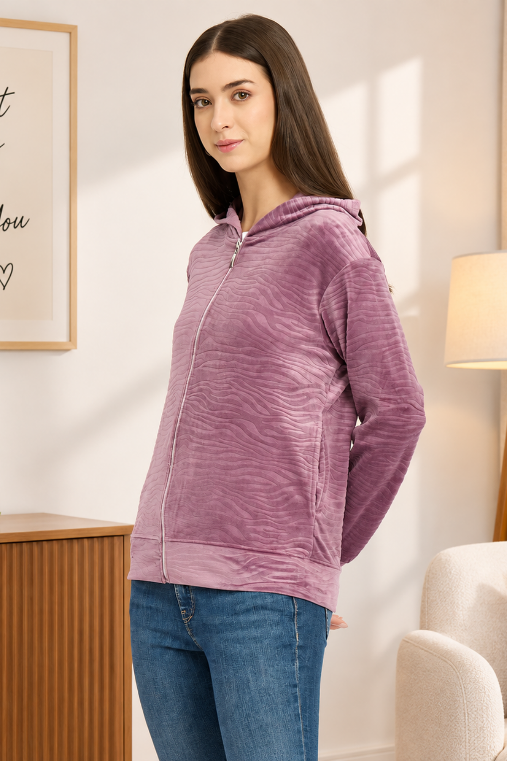 Women’s Whale Textured Zip-Up Hooded Sweatshirt