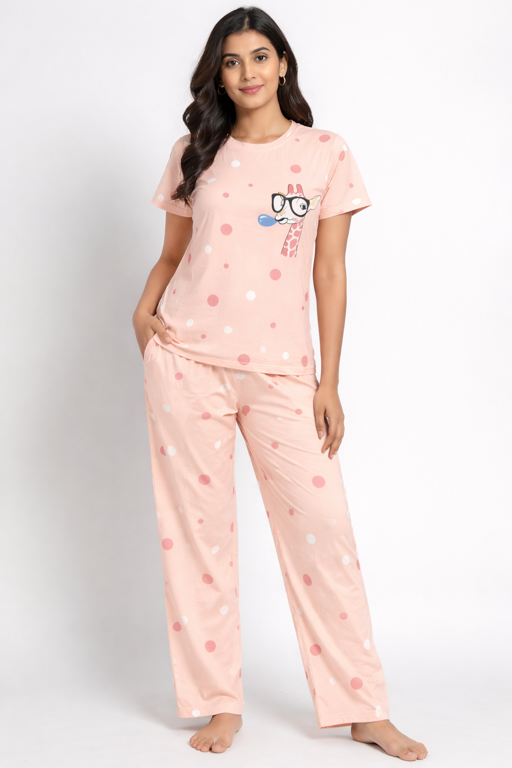 Women Viscose Pyjama Set Cute Prints Nightwear Soft Breathable Sleepwear Short Sleeve Top & Full Length Pajama Pants Lounge Set