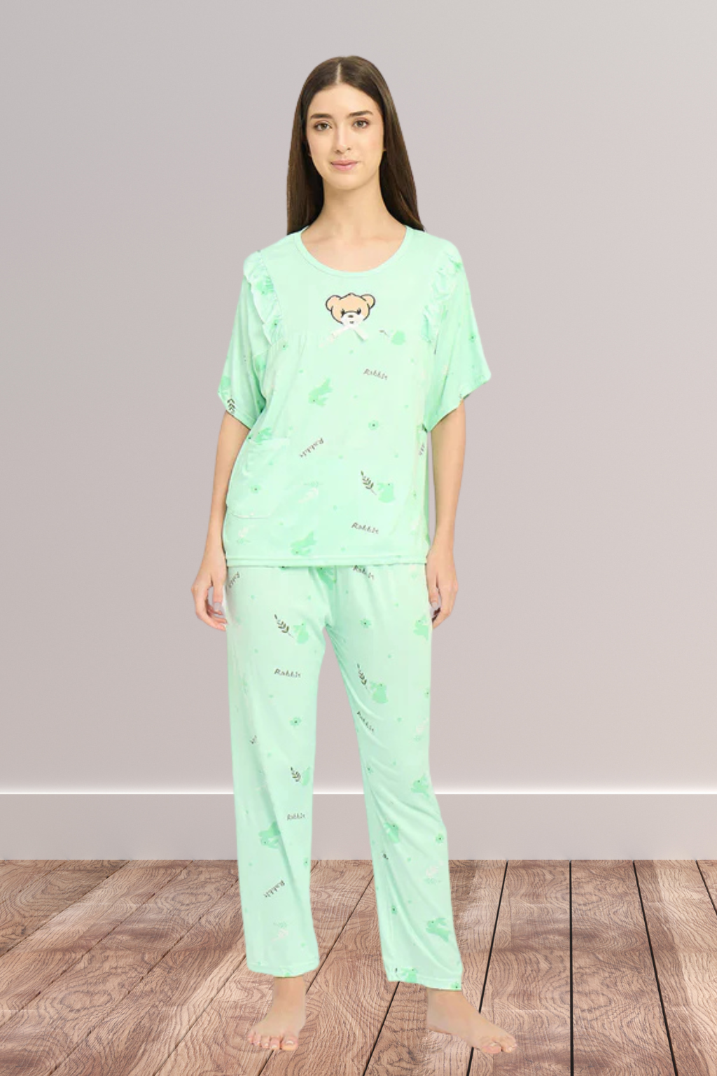 Women Night Suit Mint Green Printed Co-Ord Pyjama Set | Soft Comfortable Night Suit