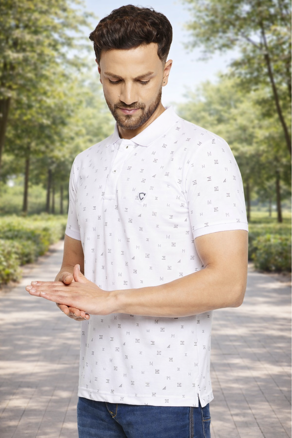 Men's Printed Half Sleeves Cotton Front Button T-Shirt